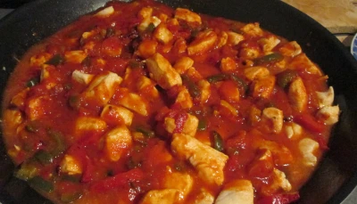 Accompagnement escalope, poivron avec sauce