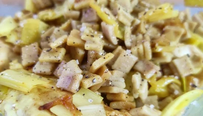 Aiguillettes de poulet & poireaux crozets