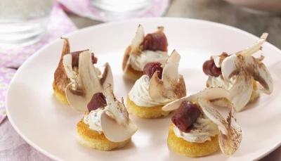 Bouchées de Tartare®, champignons et magret fumé