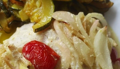 Cabillaud Sauce Moutarde & Courgettes au Curry