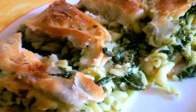 Calzone aux épinards, pâtes et chèvre