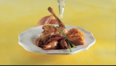 Cuisses de lapin confites et crémeux de potiron