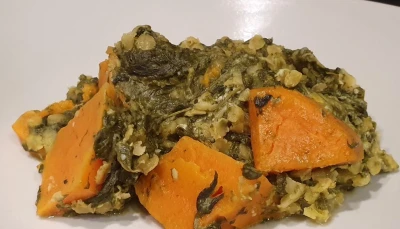 Curry de lentilles corail-patates douces-épinards