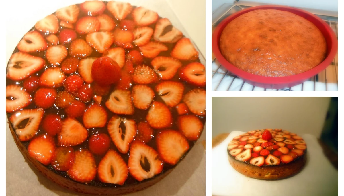 Gâteau aux bananes (léger) nappé de fraises