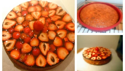 Gâteau aux bananes (léger) nappé de fraises