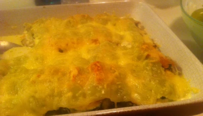 Gratin Courgettes, saumon, ravioles