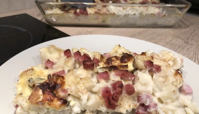 Gratin de choux-fleurs-jambon et Bleu