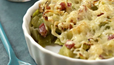 Gratin de poireaux et lardons
