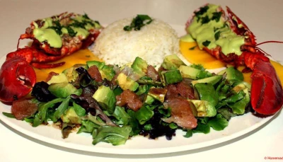 Homard & Velouté de mangue au basilic