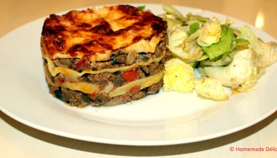 Lasagnes à la viande, poivrons & aubergines