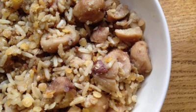 Mélange de céréales et châtaignes au lait de coco