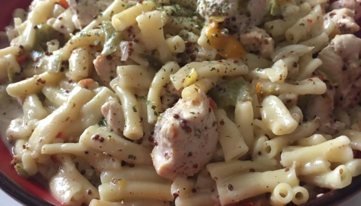 One pot pasta poulet à la moutarde