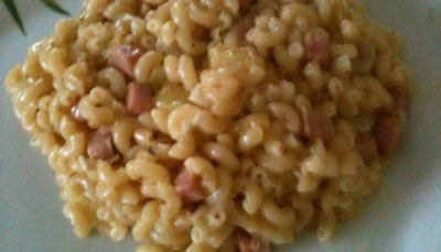 Pastasotto au jambon, courgette et chèvre