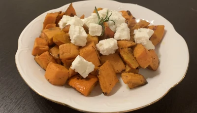 Patate douce et potimarron rôtis à la feta