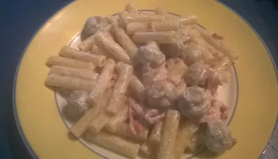 Pâtes aux lardons, champignons et boursin