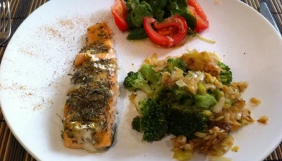 Pavé de saumon au chèvre / moutarde