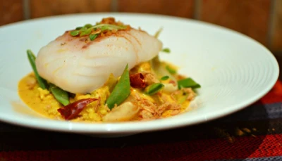 Pavés de colin fenouil et lait de coco