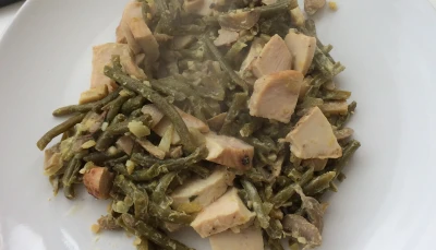 Poêlée d'haricots verts, champignons et poulet
