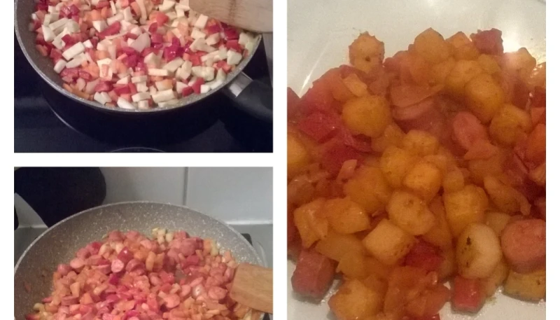 Poêlée de légumes et knacki