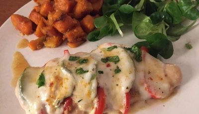 Poulet "Hassleback" et patates douces rôties