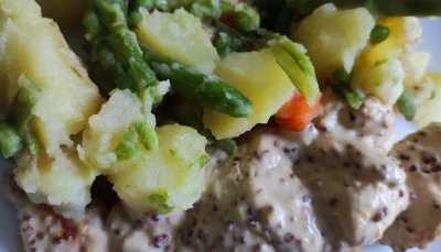 Poulet sauce moutarde, légumes