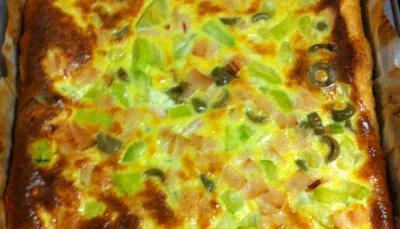 Quiche courgette, jambon, olive sans fromage