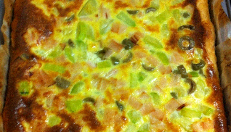 Quiche courgette, jambon, olive sans fromage