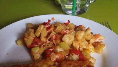 Ratatouille courgette/tomate avec poisson pané