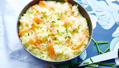 Risotto au saumon et poireau