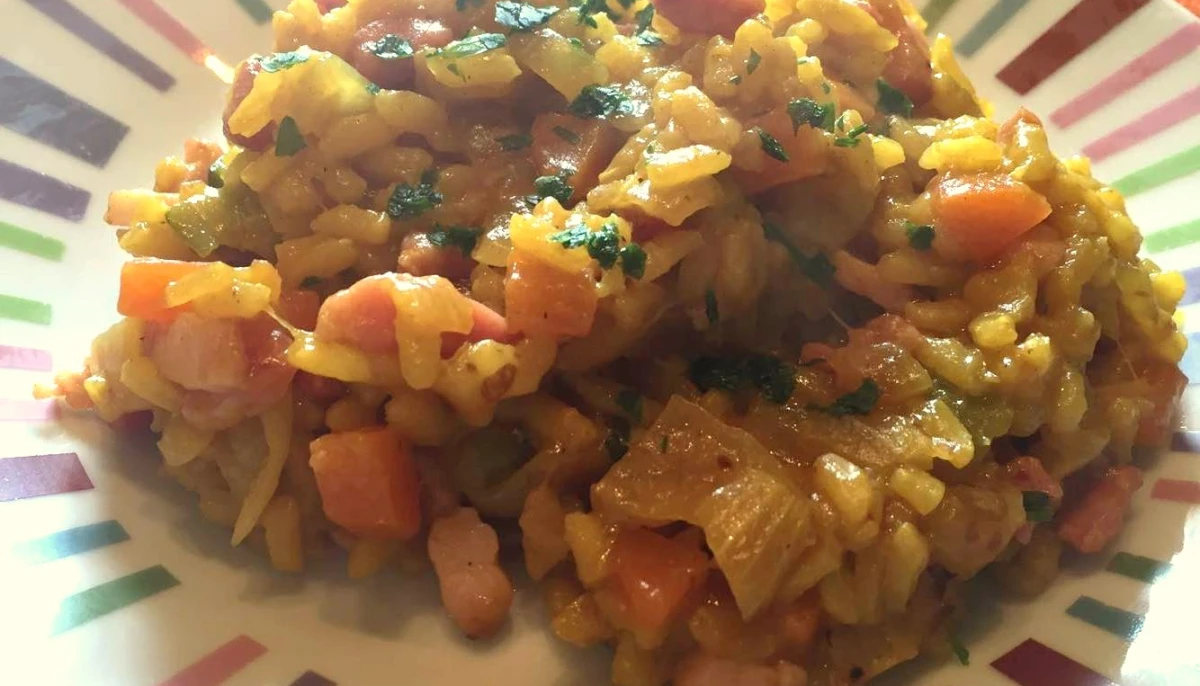 Risotto aux courgettes, carottes et lardons