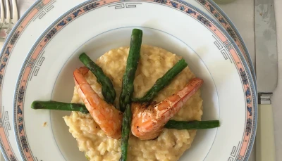 Risotto aux crevettes + asperges avec sa crème