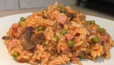 Risotto petits pois-champignons-poulet