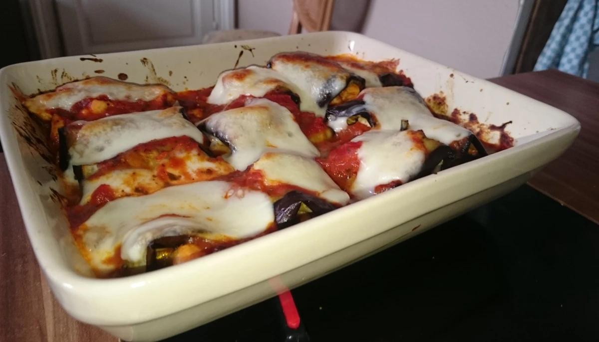 Roulés de poulet, aubergines et mozzarela