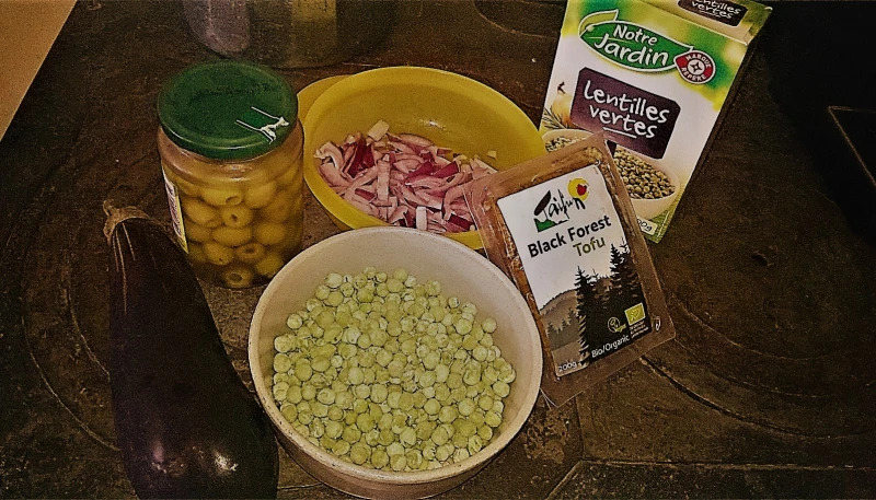 Salade de lentilles et tofu aux aubergines (Vegan)