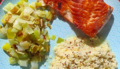 Saumon, Fondue de Poireaux et Mélanges de Céréales