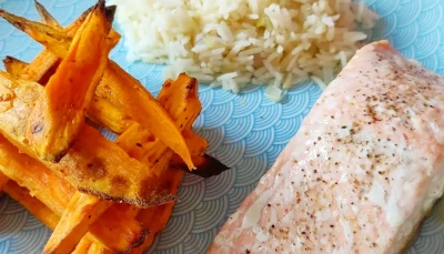 Saumon, frites de patates douces