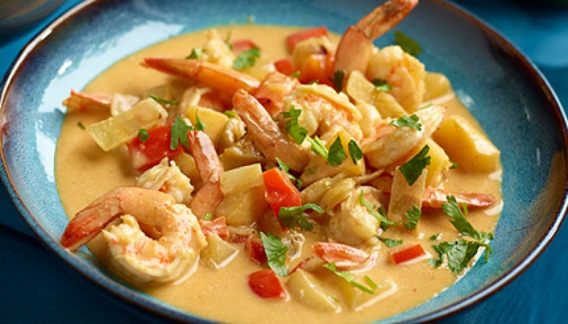 Scampis au curry et poivron rouge