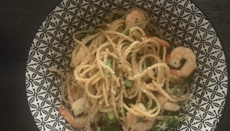 Spaghettis asperges-crevettes