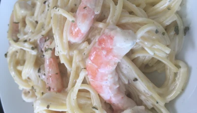 spaghettis aux crevettes sauce boursin