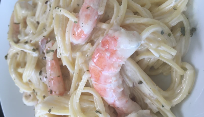 spaghettis aux crevettes sauce boursin