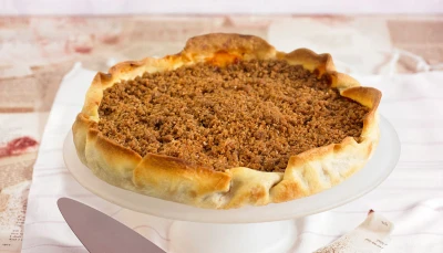 Tarte paysanne pomme- rhubarbe façon crumble