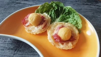 Tartelettes pommes noisettes/lard/raclette