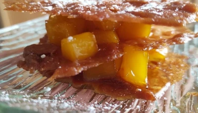 tuiles dentelles, caramel & mangue