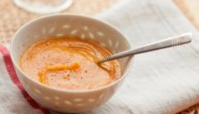 velouté carotte, lardons fumés, potiron