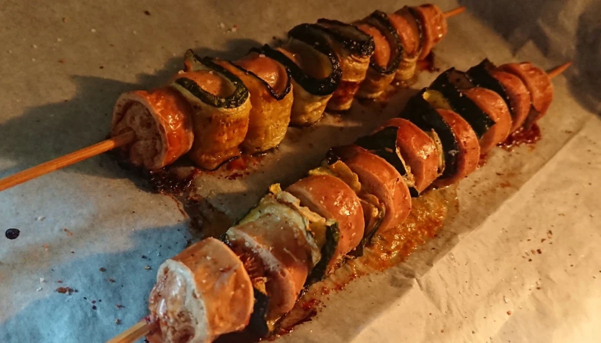 Brochettes de courgette et boudin blanc