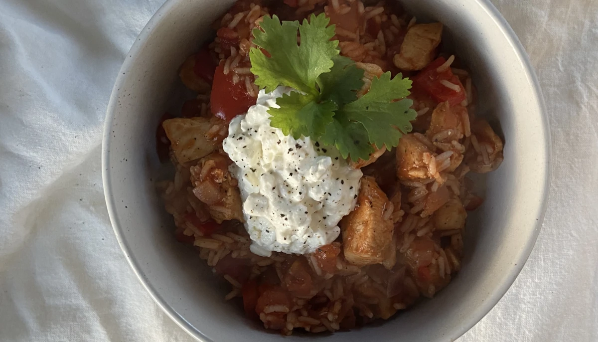 Riz au poulet, poivrons et cottage cheese