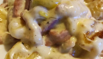 Gnocchis mozza lardons pesto