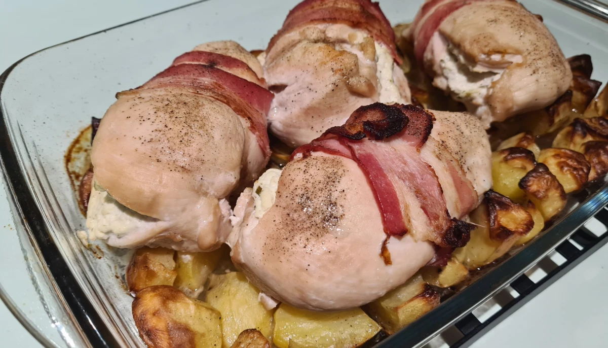 Poulet boursin, lard et pommes de terre