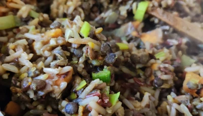 Riz lentilles poireaux à l'indienne