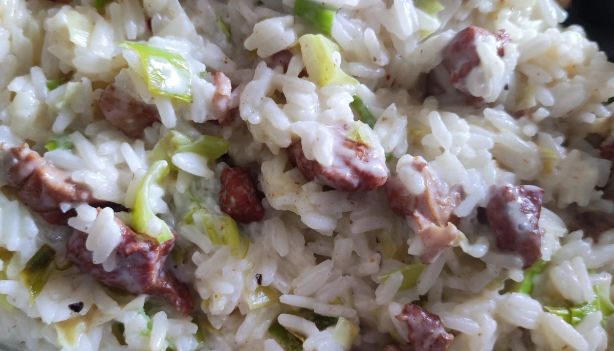 Riz aux rillauds et Poireaux